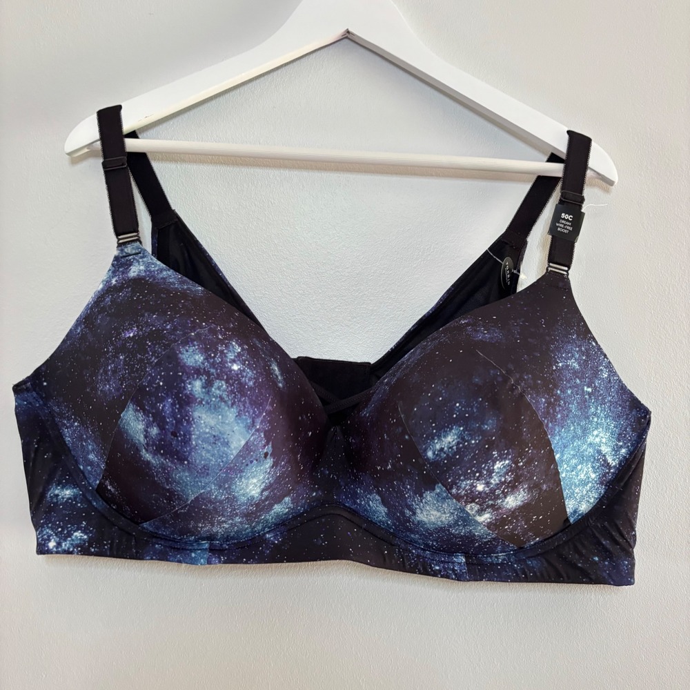 NWT TORRID Bra Wire Free Push Up 360 Smoothing 50C Black Galaxy Sexy Support